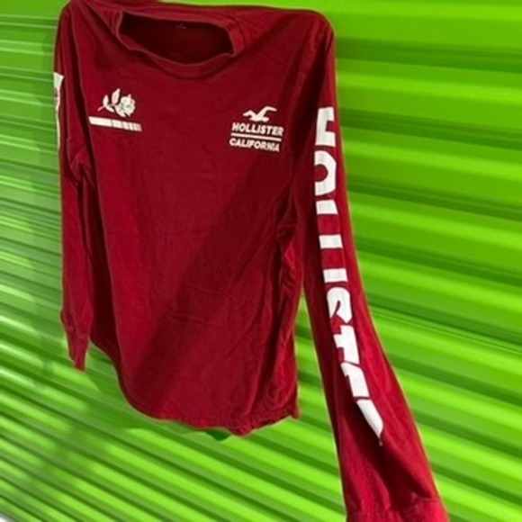 Hollister California Mens Red Long Sleeve Graphic T-Shirt Rose Logo Size M - Picture 3 of 9